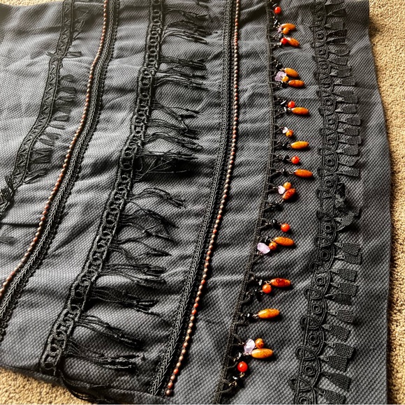 Western  Black Skirt Beads Fringe Boho Sz 10 - Picture 4 of 9